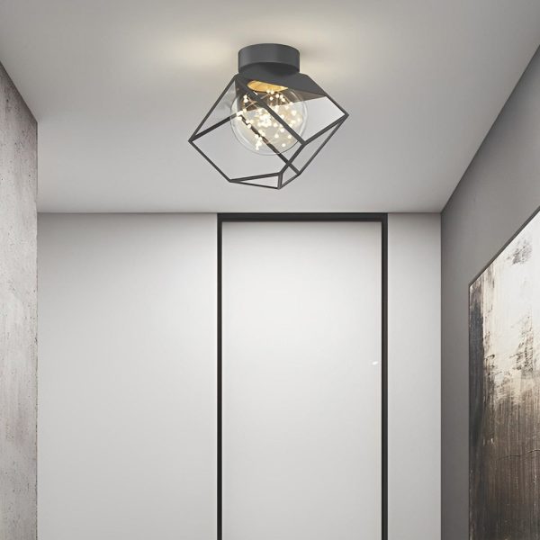 Square Frame Metal Glass Three Step Dimming Black Modern Ceiling Lamp - Image 3
