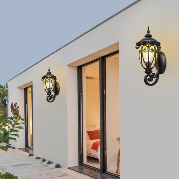 1-Light Antique Black Waterproof Seeded Glass Outdoor Wall Light - Image 4