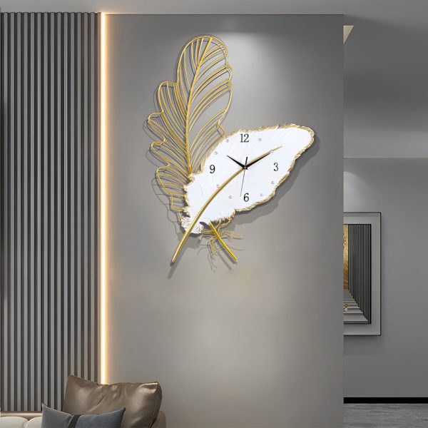 Resin Feather Wall Clock Silent Wall Painting LED Lights Art Decor - Image 4