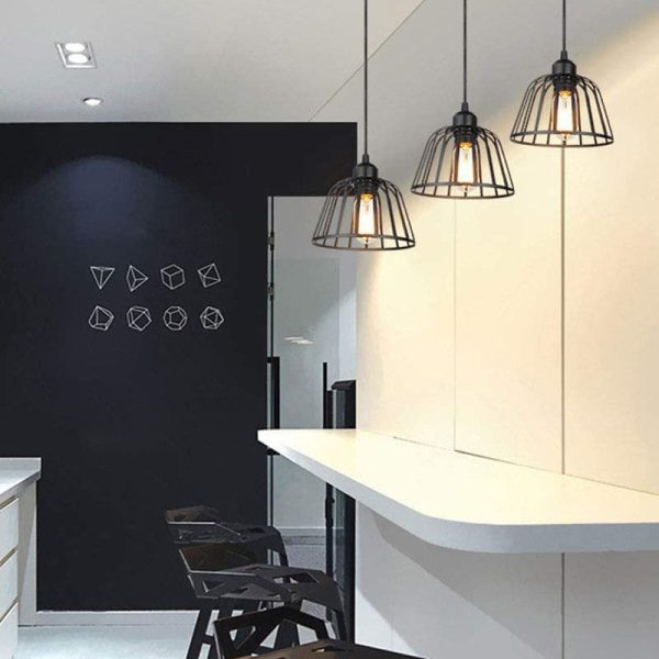 1/3 Lights Black Small Iron Cage LED Industrial Style Retro Chandelier - Image 4