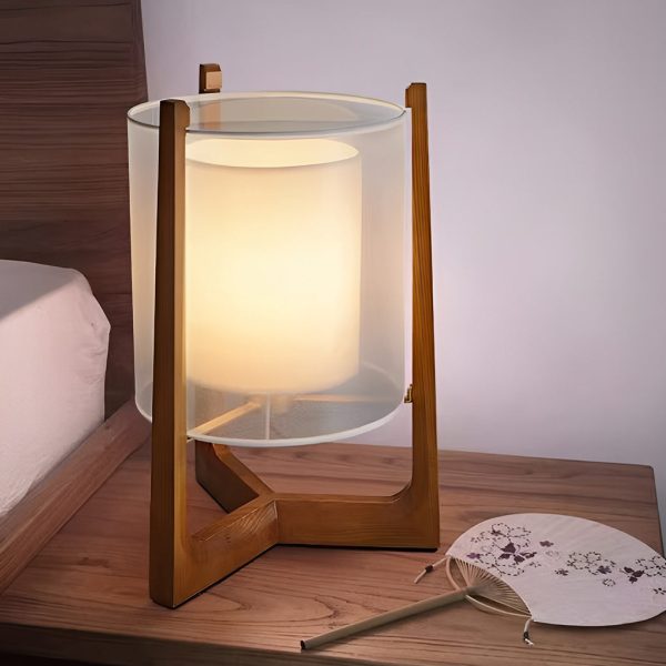 Rustic Japanese-style Wood Standing and Double Shaded LED Floor Lamp - Image 2