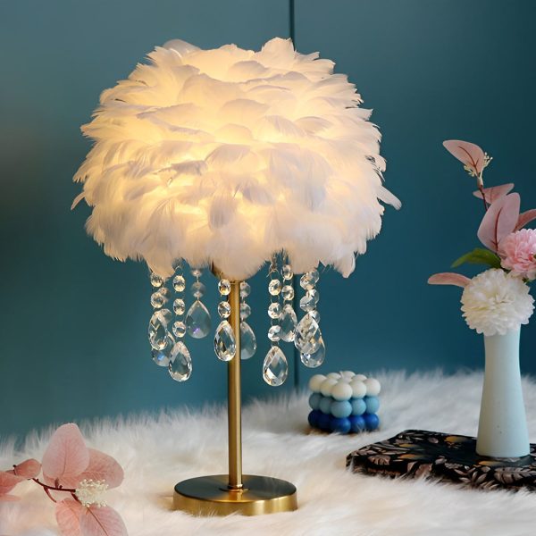 LED Feather Table Lamp with Ambient Crystal Tassels Lighting - Image 4