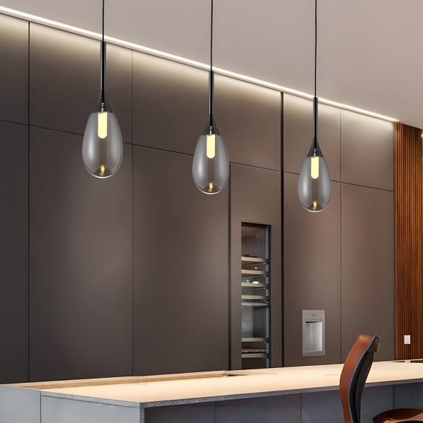 Modern 1-Light LED Teardrop Glass Pendant Light in Amber/Smoke Gray - Image 2
