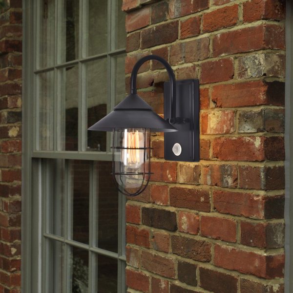 Retro Round Iron Glass Waterproof Motion Sensor Black Outdoor Wall Lights - Image 4