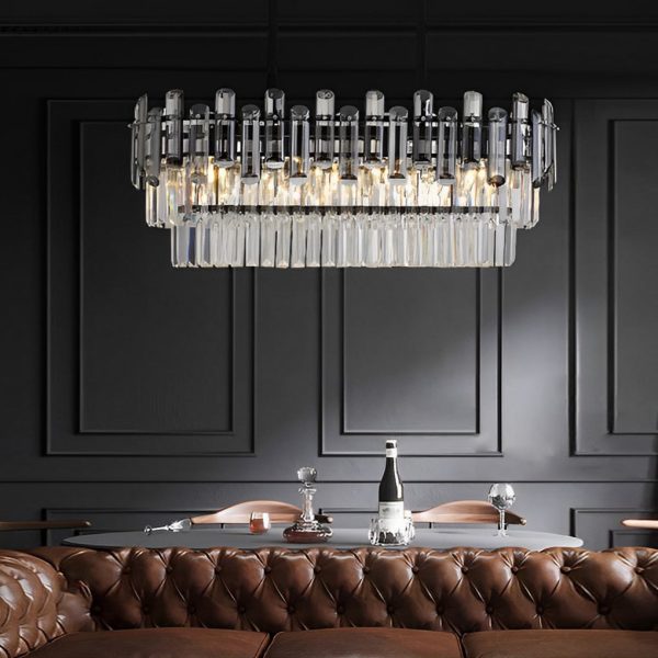 Long Rectangular Three Step Dimming LED Crystal Postmodern Chandelier - Image 2