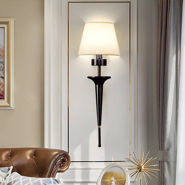25.98-In H. Gold/Black Copper 1-Light American Wall Sconce with Fabric Shade - Image 3