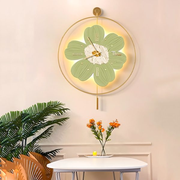 Round Metal Battery Operated LED Flower Wall Clock - Image 4