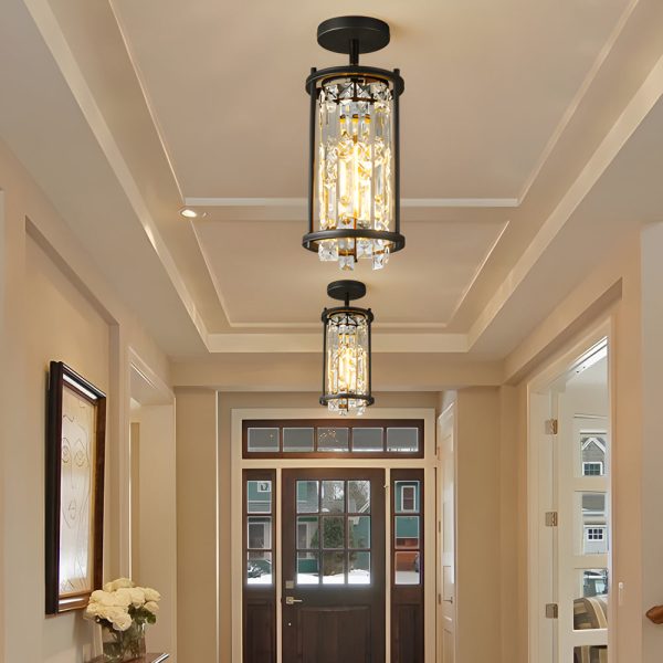 Round Square Iron Frame Crystal Shade Luxury Modern Chandelier Ceiling Lights - Image 4