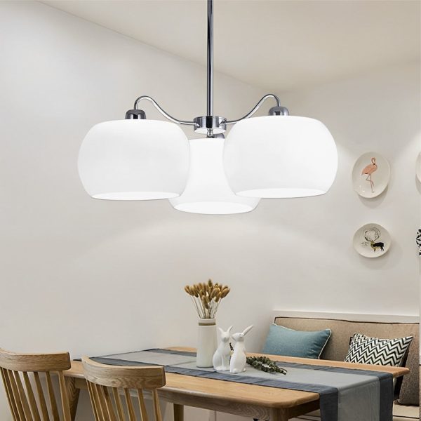 3 Lights Glass E27 White Vintage Chandelier Pendant Light Hanging Lamp - Image 7