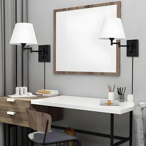 1-Light Linen/Brown/White Plug-In Swing Arm Wall Lamp with Linen Shade - Image 3