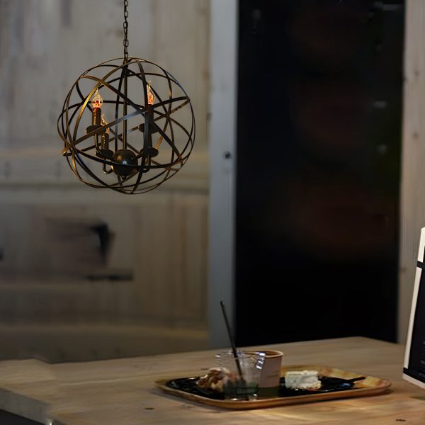 Iron Lines Ball Spherical Creative LED Industrial Style Chandelier - Image 2