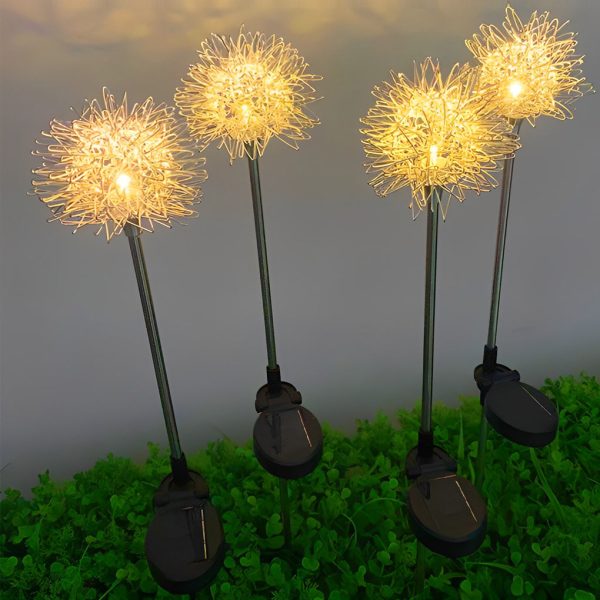 Elegant Aluminum LED Solar Dandelion Lights Dual Pack for Garden and Lawn