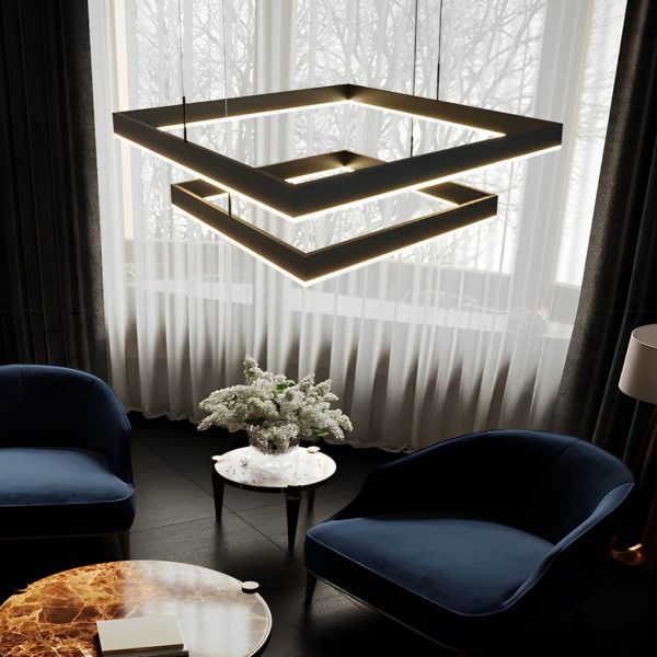3 Layers Square Stepless Dimming LED Black Modern Chandelier with Remote Control - Image 2
