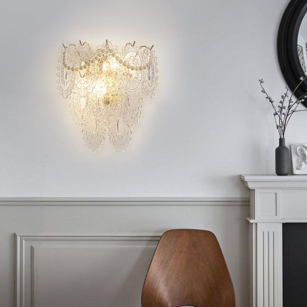 Glass Leaves Feathers Luxury Three Step Dimming French Style Wall Lamp - Image 4
