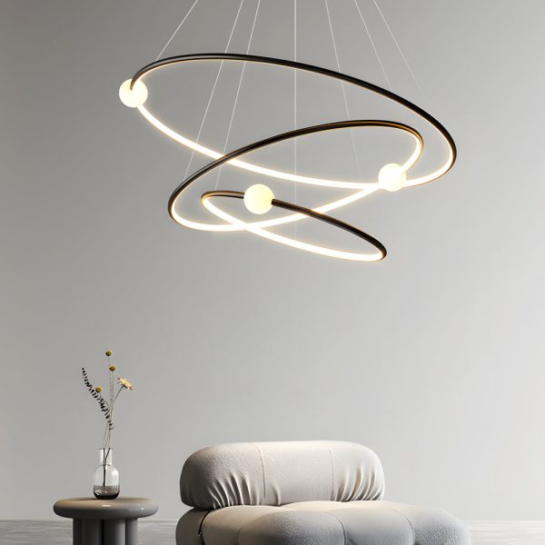 White/Black  Circular Pendant Lamp Dimmable LED Rings Chandelier - Image 3