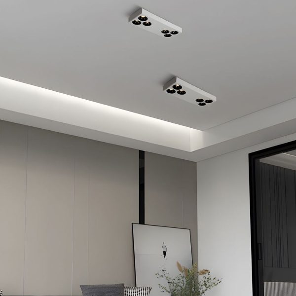 White Rectangular Plate 6-Light Peg Flush Mount Spotlight - Image 4
