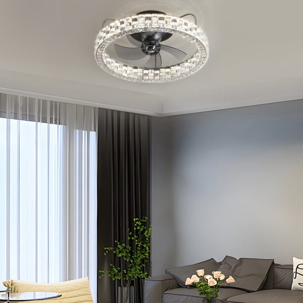 23.6-in Crystal LED Lighting Semi-Enclosed Low Profile Ceiling Fan - Image 4