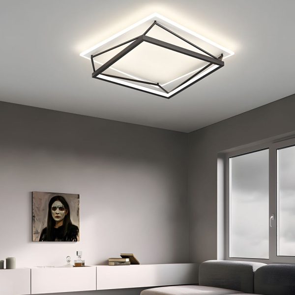 Nordic Geometric Art Black LED Flush Mount Ceiling Light - Image 3