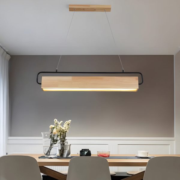 Wooden LED Dining Pendant Light - Rectangle - Image 5