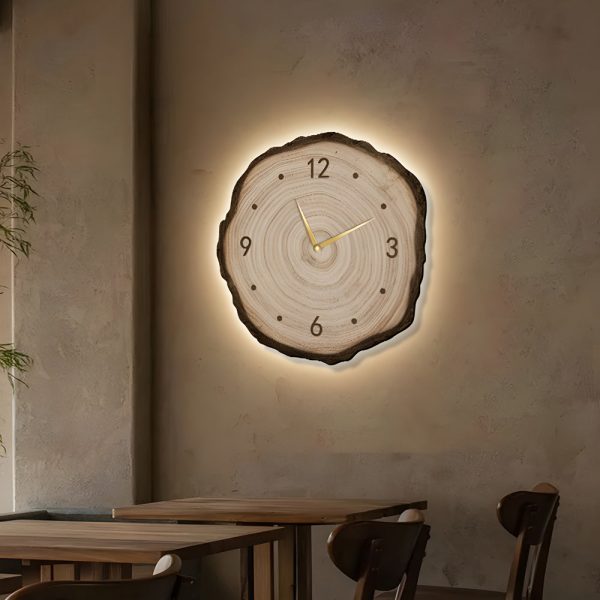 Rustic Round Wood Slice Clock with Remote Control and LED Lights - US Plug - Image 5