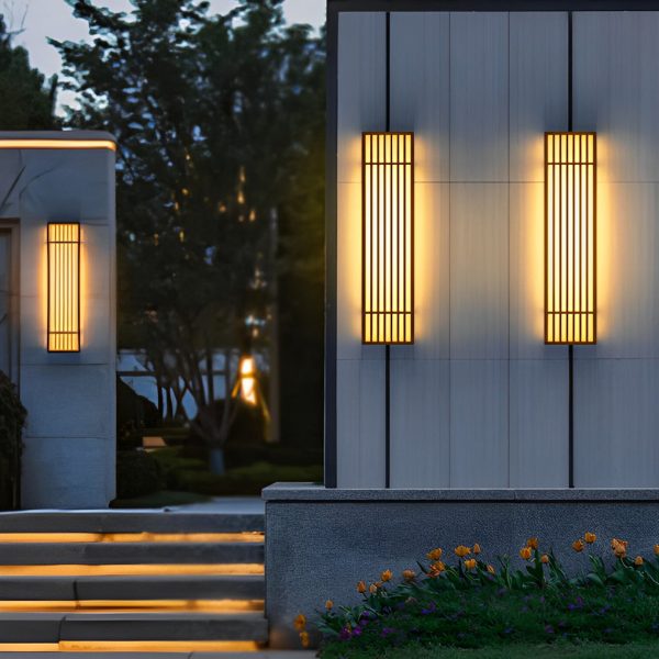 Retro Vertical Stripe Grid LED Waterproof Brown Outdoor Wall Lamp - Image 4