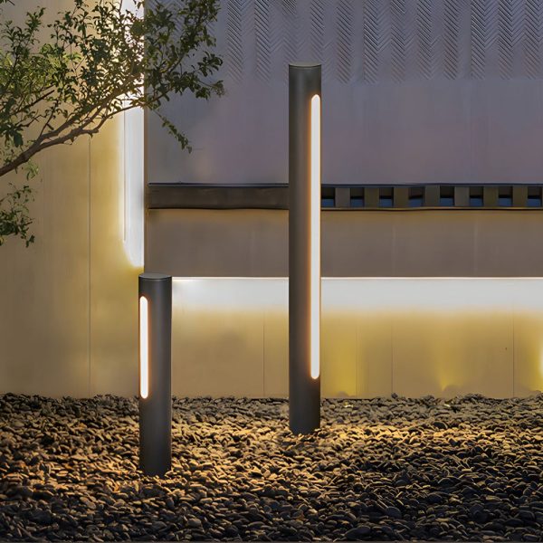 Matte Black Cylinder Outdoor Pathway Light with Strip LED Lighting - 15.8''/29.5'' H - Image 3