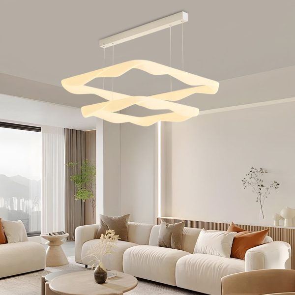 2/3 Square Rings Cream Style Three Step Dimming LED Modern Chandelier - Image 2