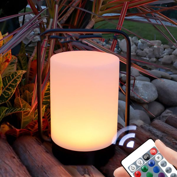 Modern Black Portable Outdoor Table Lamp With White Cylinder Shade, USB, IP65 - Image 4