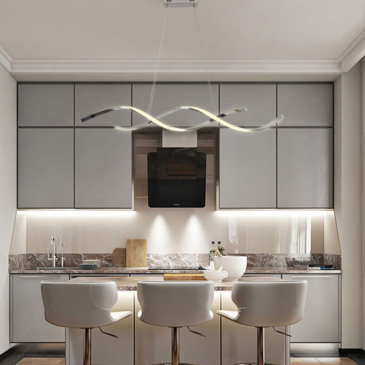 Modern Minimalist Strip Curve Island Light LED Chandelier - Image 20