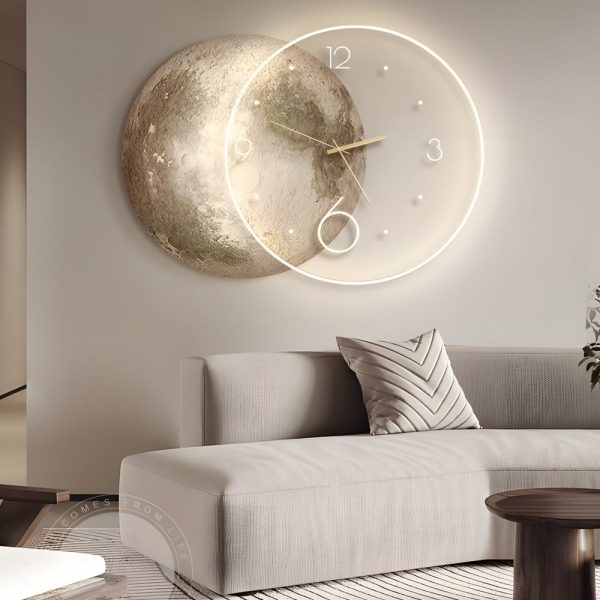 Moon Lunar Wall Clock USB Remote Control Power Bank LED Wall Painting Lamp - Image 4