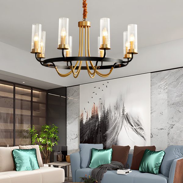 6/8-Light Candlelight Wagon Wheel Chandelier with Glass Shades - Image 2