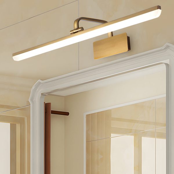 Brass Linear LED Bathroom Vanity Light with Curved Rod Design Elegant Mirror Fixture - Image 4