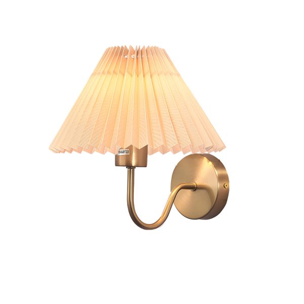 Vintage 1-Light Dimmable Metallic Armed Sconce with Pleated Fabric Shade - Image 14