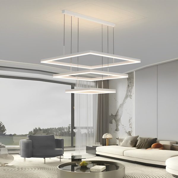 Ultra Thin Square Rings Three Step Dimming LED White Modern Chandelier - Image 3