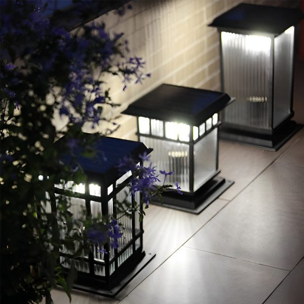 Retro Glass LED Waterproof Matte Black Modern Solar Fence Post Lights - Image 3