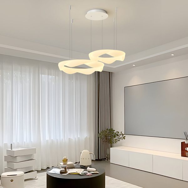 Wavy Circle Rings Three Step Dimming LED White Cream Modern Chandelier - Image 4