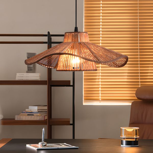 1-Light Double Layer Hemp Rope Weaving Umbrella Pendant Light Kitchen Pendant Ceiling Lighting - Image 4