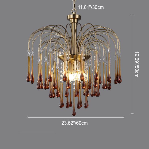 Traditional French Teardrop Copper Glass 4/6/10 Light Chandelier For Living Room - Image 5
