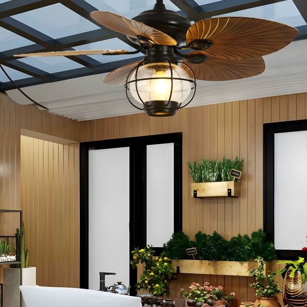 42/52-Inch LED Tropical 5 Brown Blades Reversible Ceiling Fan Light with Remote Control - Image 4
