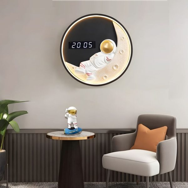 Moon LED Wall Light Wall Digital Clock Astronaut Decor 3 Color Wall Lamp - Image 2