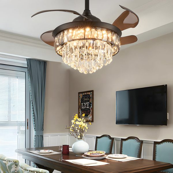 20'' Black Crystal Retractable Blades Ceiling Fan with LED Lights - Image 4