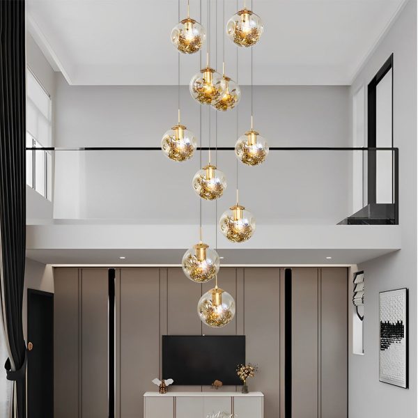 Cognac Color Glass Globes Shade Adjustable Modern Long Chandelier - Image 2