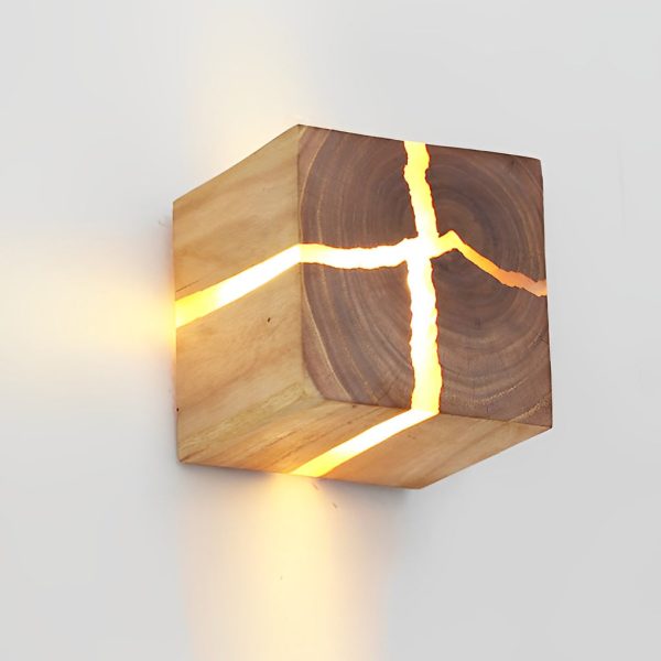 Cracked Wood Grain Design Creative Square Wall Lamp Wall Sconce Lighting - Image 5