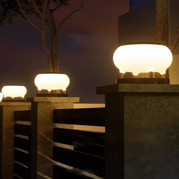 Round Drum Waterproof IP65 LED Black Modern Solar Fence Post Lights - Image 3