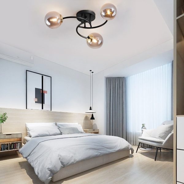 5-light Glass Globe Design Swirled Metal LED Modern Ceiling Lights - Image 7