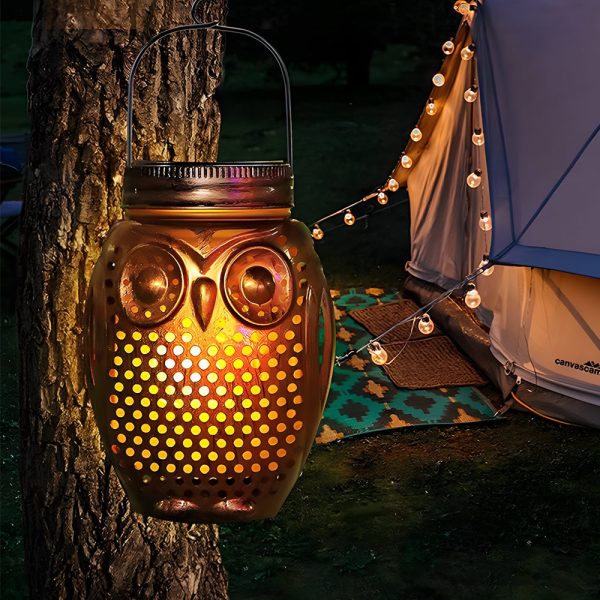 2-Pack Solar Lanterns Flickering Flame Metallic Owl Stake Solar Lights Garden Landscape Lights for Outdoor Decor - Image 4