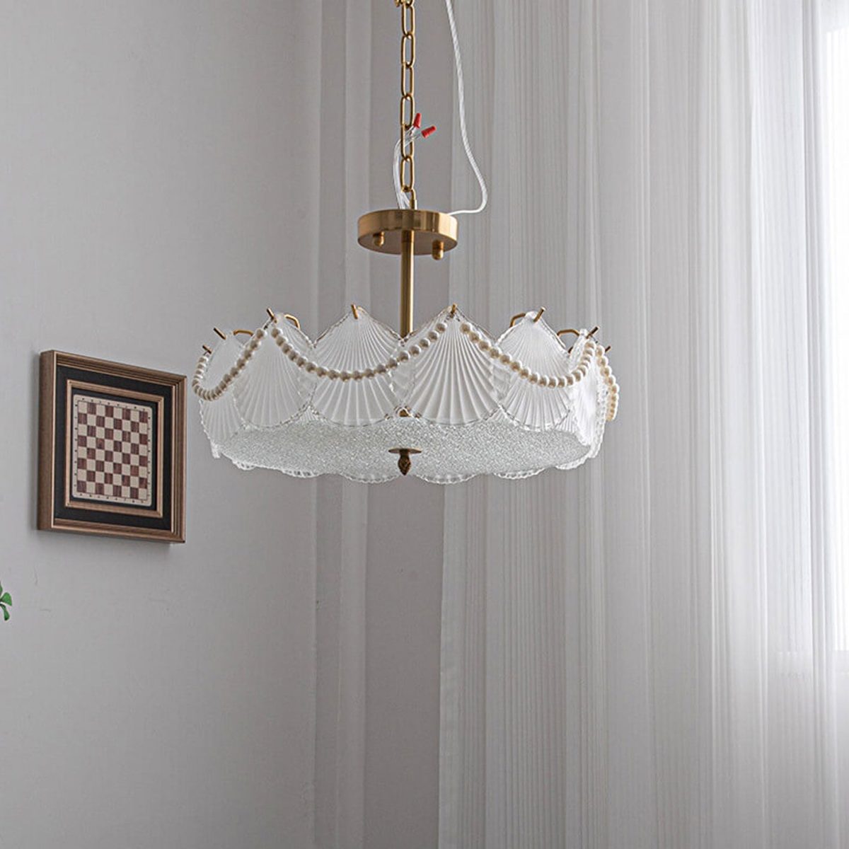 French Light Luxury Seashell Glass Pearl Round 5/6/ 8 Light Chandelier - Image 5