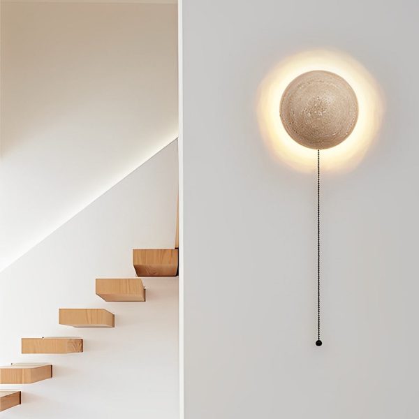 Japanese Style Travertine Stone Round LED Wall Sconce - Image 3