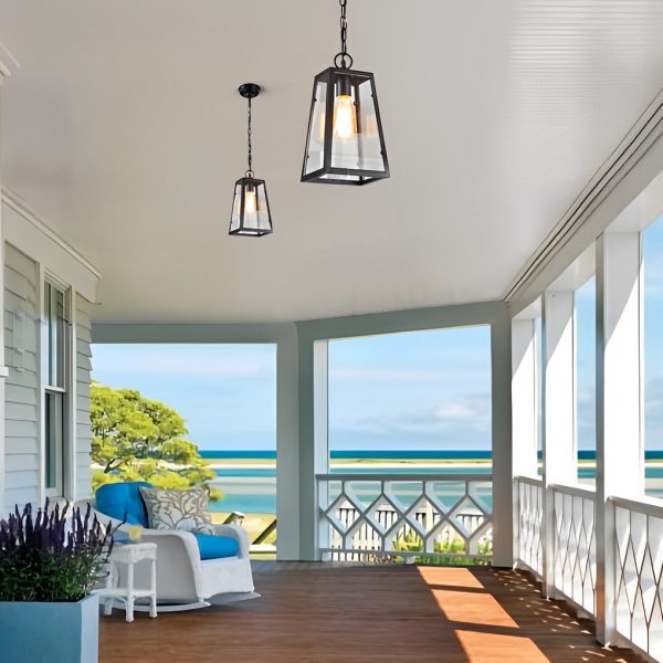 Waterproof Iron Glass LED 6W Black American Style Outdoor Chandelier - Image 5