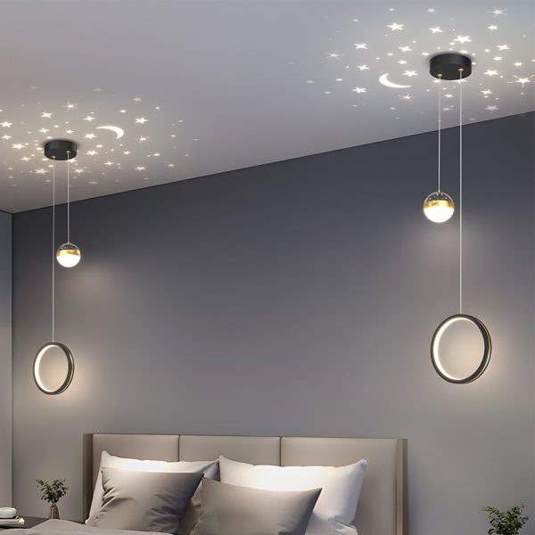 Round Oval Rings 3 Step Dimming LED Starry Projection Modern Pendant Lights - Image 3